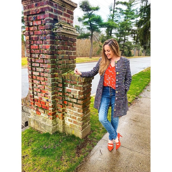 CAbi Jackets & Blazers - CABI Headline Topper Colorful Tweed Floral Belted Coat Preppy Style 5660 Size 2